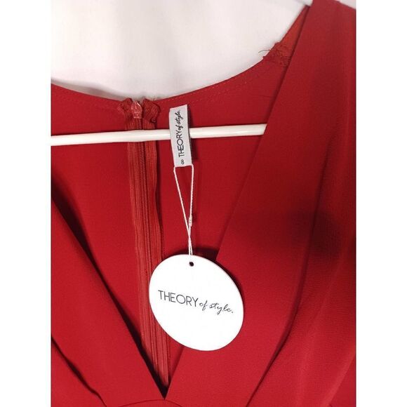 Theory of style Red V Neck Midi Dress Formal 8 - Picture 2 of 4